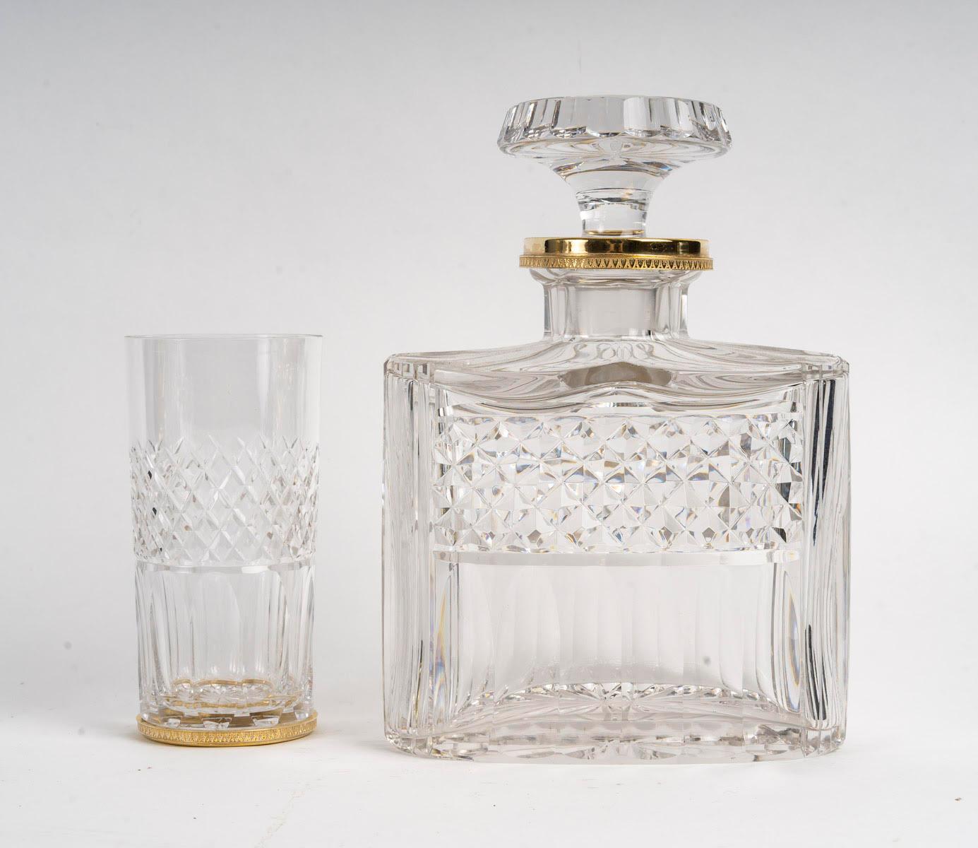 Beeindruckendes Aperitif-Set aus 24 Karat vergoldetem Metall und Kristall, Napoleon III. im Zustand „Gut“ im Angebot in Saint-Ouen, FR