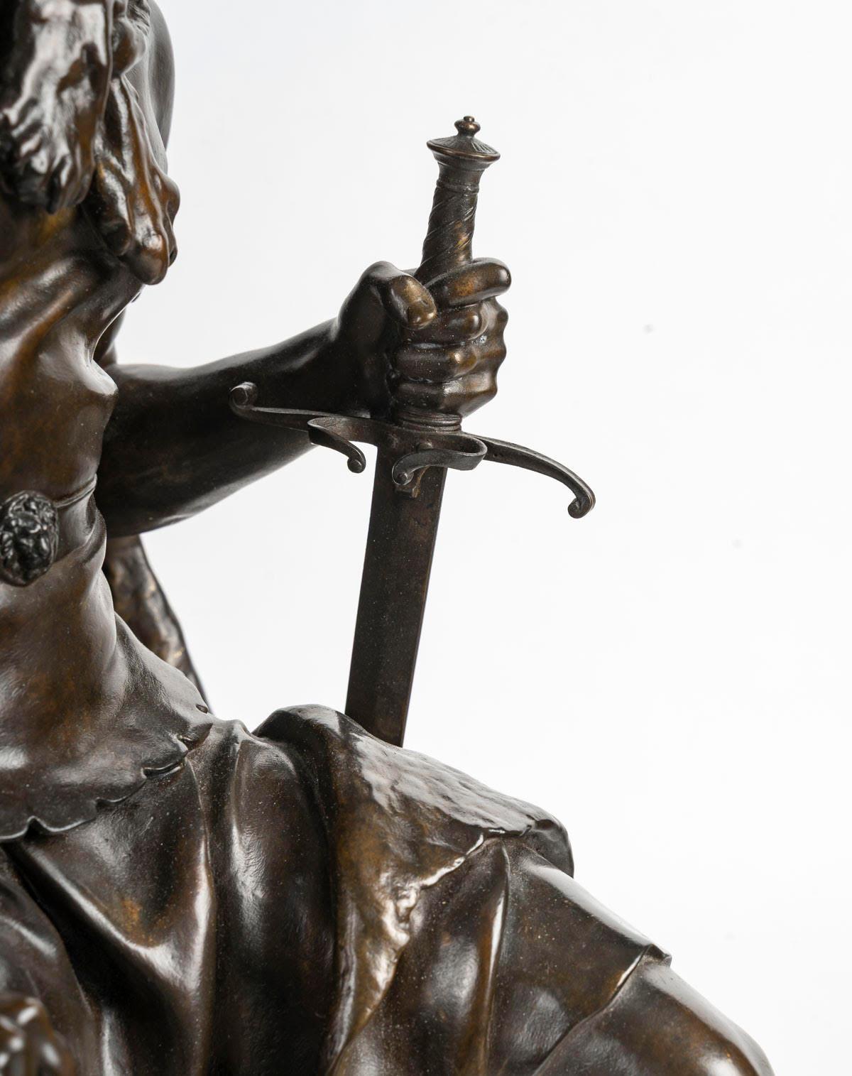 Sculpture en bronze patiné de Paul Dubois, XIXe siècle, période Napoléon III. en vente 2