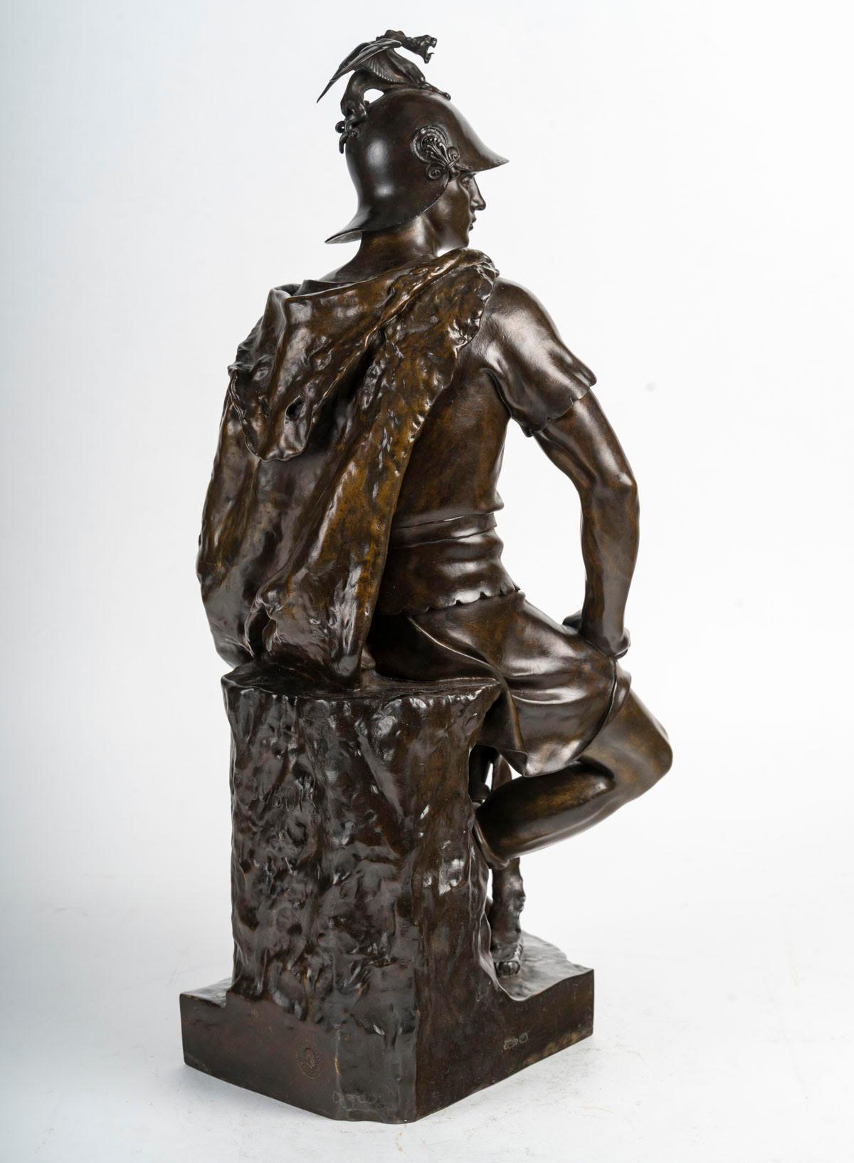 Patiné Sculpture en bronze patiné de Paul Dubois, XIXe siècle, période Napoléon III. en vente