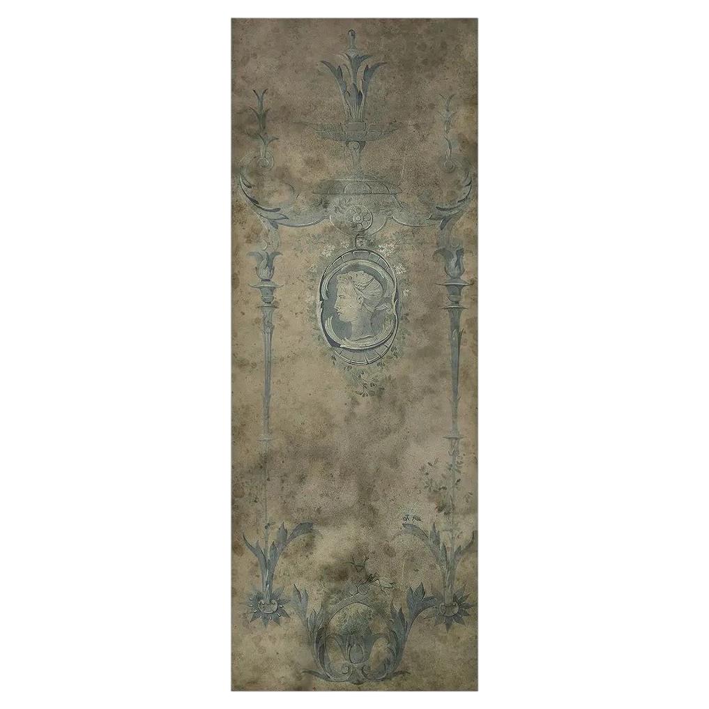 Blauer Panoramablick im Stil des 19. Jahrhunderts auf gealtertem Papier, aufgezogen auf Leinwand N°1