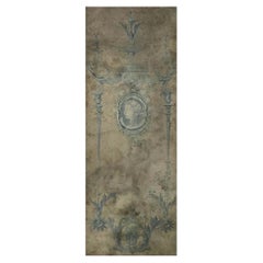 Blauer Panoramablick im Stil des 19. Jahrhunderts auf gealtertem Papier, aufgezogen auf Leinwand N°1