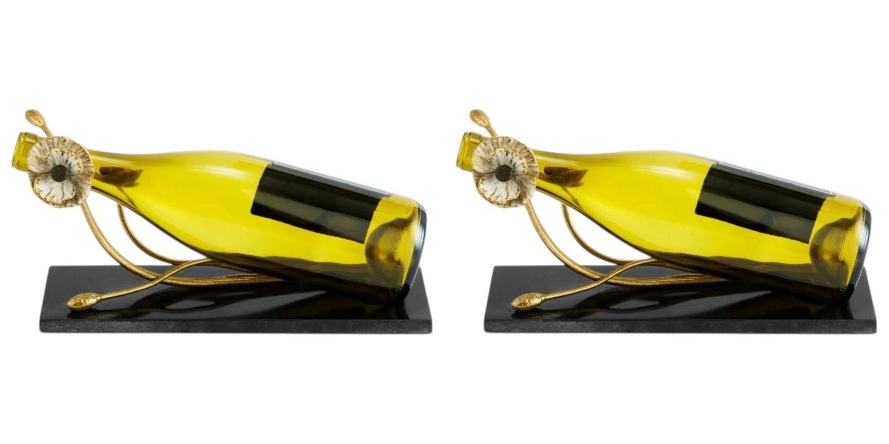 Paire de porte-bouteilles modernes à anémone en verre et métal doré