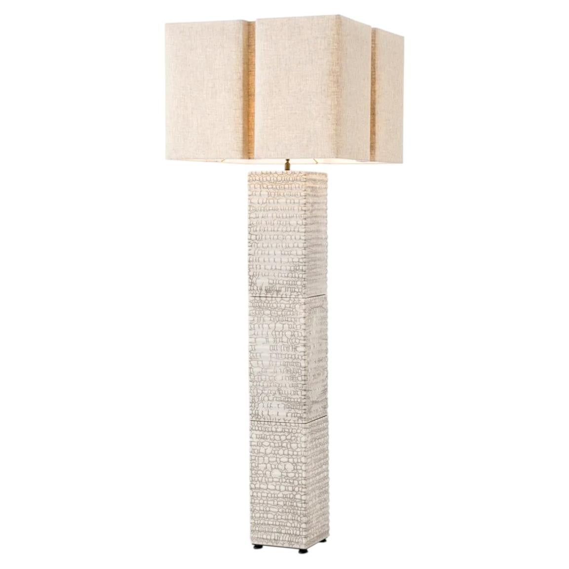 Handcrafted Ceramic Floor Lamp in Crackled White For Sale