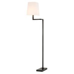 Swing Arm Floor Lamp in Bronze Finish with White Cotton-Linen Shade