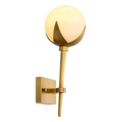 Set of Two Luxury Wall Sconces in Antique Brass Finish with Alabaster Spheres