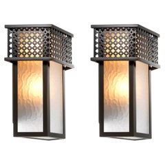 Set of Two Wall Sconce in Bronze Highlight Finish with Frosted Glass