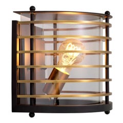 Pair of Contemporary Black and Antique Brass Glass Outdoor Wall Lamp
