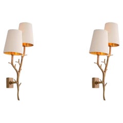 Pair of Contemporary Vintage Brass Metal Double Wall Lamp