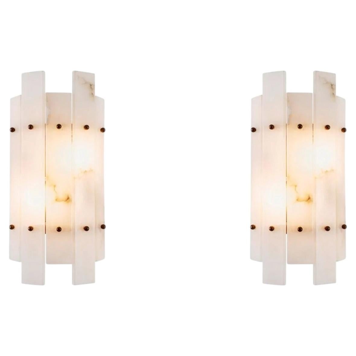Pair of Contemporary Antique Brass and Alabaster Wall Lamp