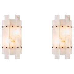 Pair of Contemporary Antique Brass and Alabaster Wall Lamp