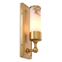 Coppia di lampade da parete contemporanee in ottone anticato e alabastro