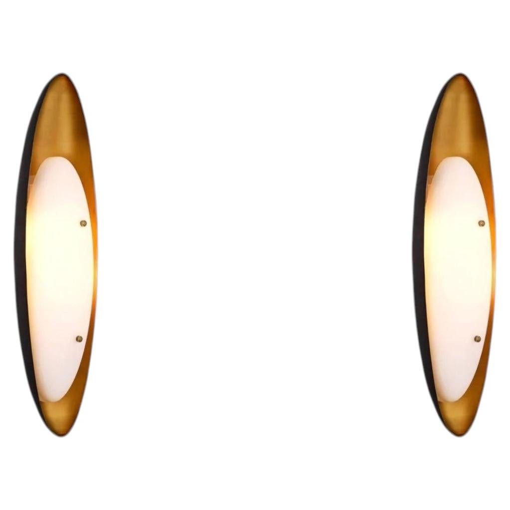 Pair of Contemporary Antique Brass and White Glass Wall Lamp