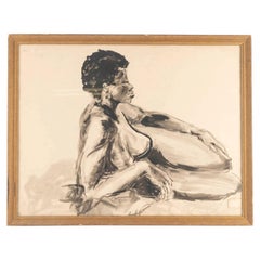 Framed Drawing, Ink Wash Depicting a Baoulé Woman By Evelyne Luez.