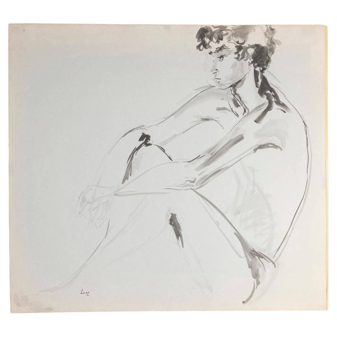 Drawing On Paper Depicting a Young Man By Evelyne Luez.