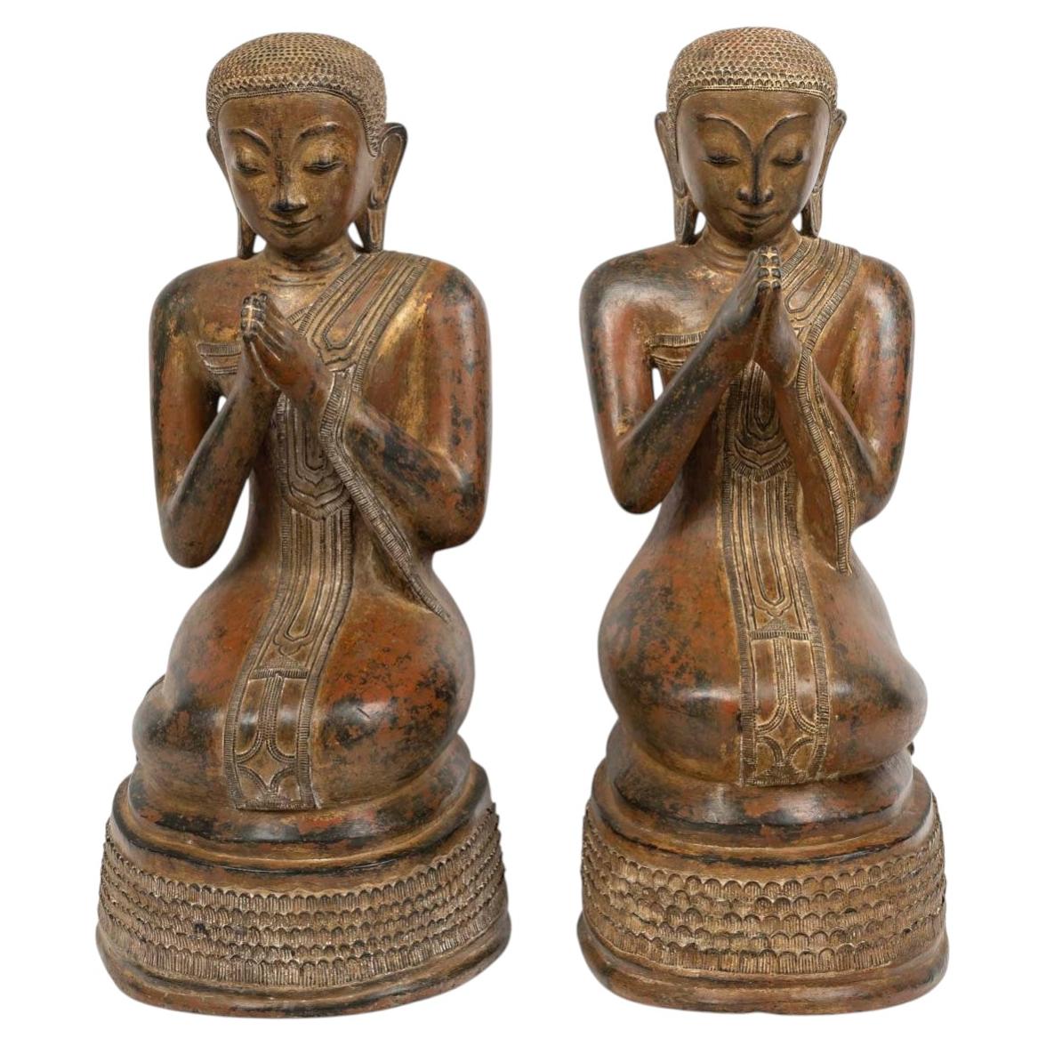 Pair Of Dry Lacquer Sculptures, Asian Art, 19th Century Or Early 20th Century. For Sale