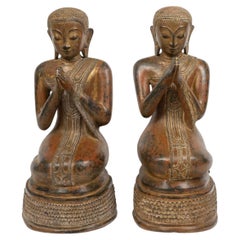 Pair Of Dry Lacquer Sculptures, Asian Art, 19th Century Or Early 20th Century.