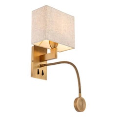 Pair of Contemporary Antique Brass Finish Reading Wall Lamp with Fabric Shade