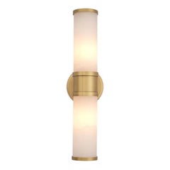 Pair of Contemporary Antique Brass Alabaster Double Wall Lamp