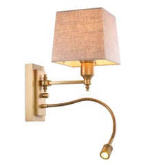 Pair of Contemporary Antique Brass Metal Reading Wall Lamp with Fabric Shade
