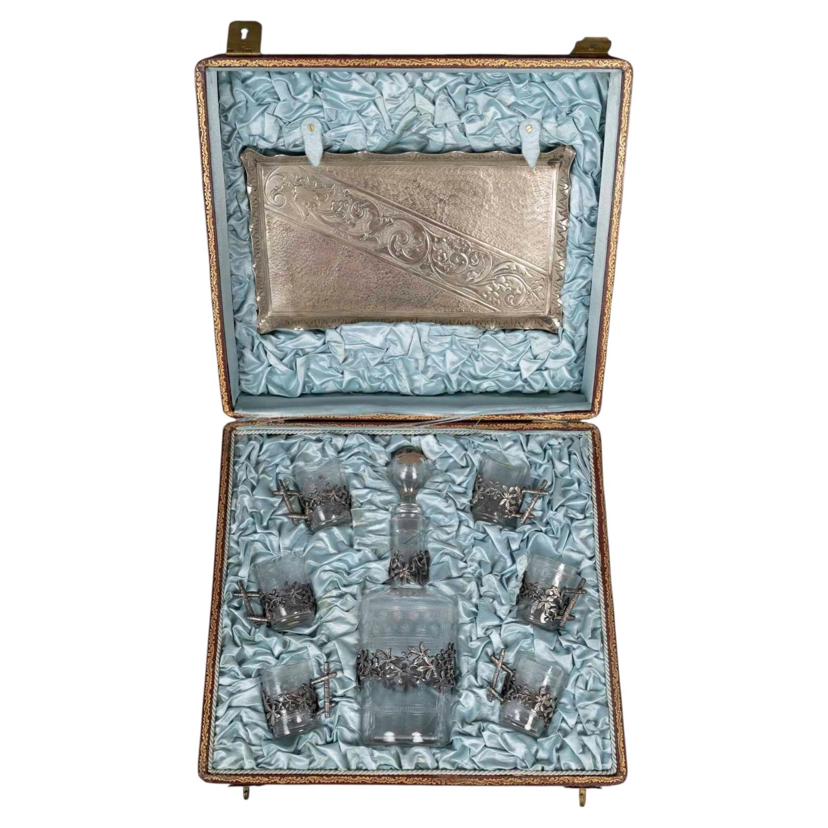 Liqueur Set, In Its Original 19th Century Baccarat Box From The Napoleon III Era For Sale