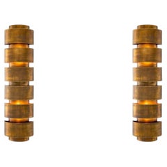 Pair of Large Contemporary Vintage Brass Wall Lamp in a Sculptural Modern Design