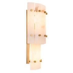 Pair of Contemporary Antique Brass & Alabaster Double Wall Lamp
