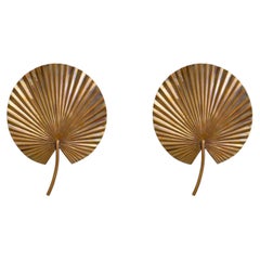 Pair of Contemporary Vintage Brass Metal Wall Lamp in Oriental Fan Design