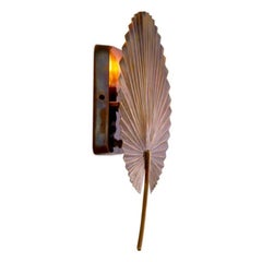 Pair of Contemporary Vintage Brass Metal Wall Lamp in Oriental Fan Design