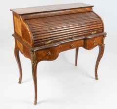 Cylinder Desk, Napoleon III Period, In Rosewood Marquetry and Gilded Bronze.