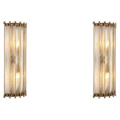 Pair of Large Contemporary Antique Brass & Clear Glass Wall Lamp in Modern Style