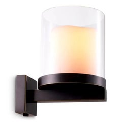 Pair of Contemporary Bronze Glass Wall Lamp with Faux Candle Shade
