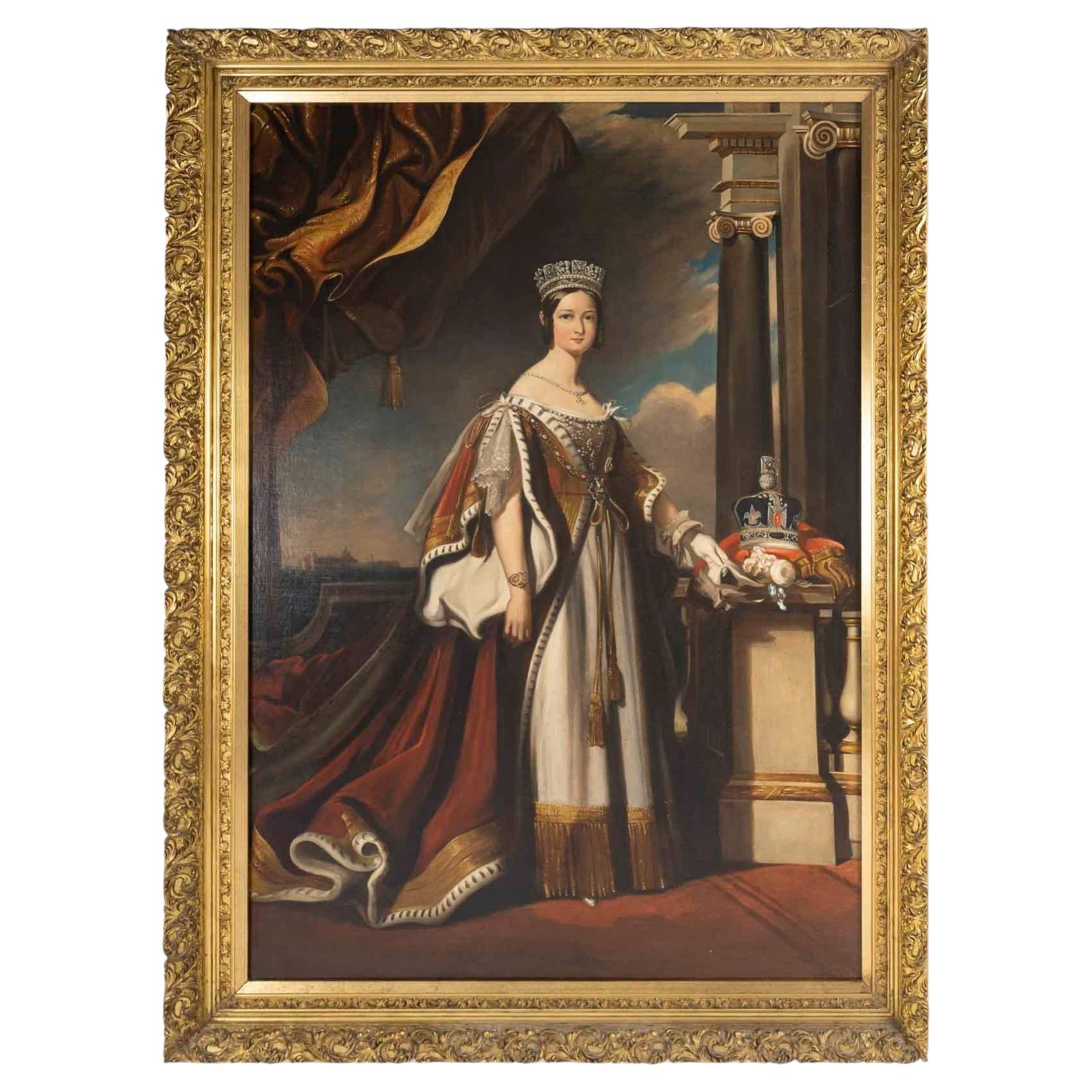 Oil on Canvas, 19th Century Painting Depicting a Portrait of Queen Victoria.