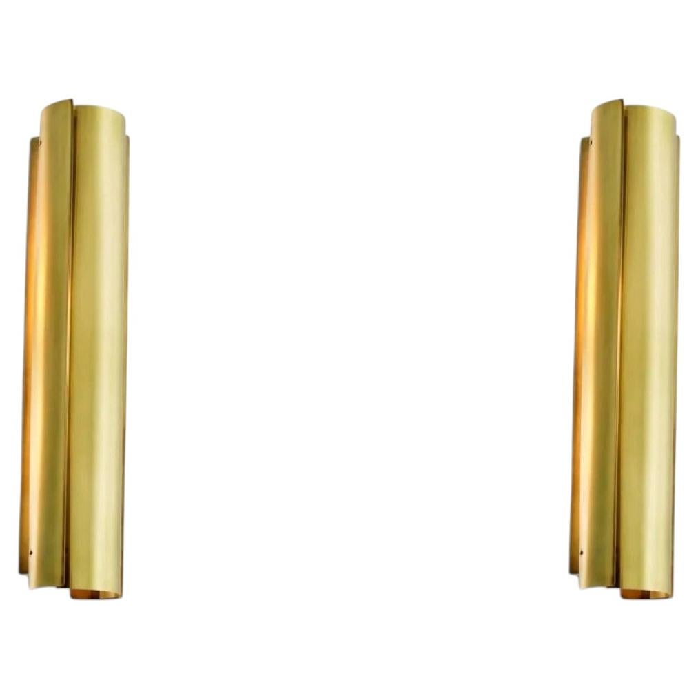 Pair of Large Contemporary Vintage Brass Metal Wall Lamp in Cylindrical Design