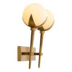 Pair of Contemporary Antique Brass & Alabaster Double Wall Lamp