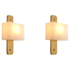 Pair of Modernist Antique Brass & Alabaster Wall Lamp