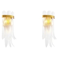 Pair of Art Deco Antique Brass & Ribbed Glass Wall Lamp