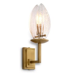 Pair of Contemporary Antique Brass & Ribbed Glass Wall Lamp
