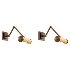 Pair of Contemporary Antique Brass & Natural Rattan Wall Lamp