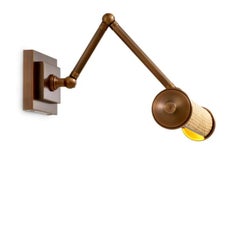Pair of Contemporary Antique Brass & Natural Rattan Wall Lamp