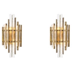 Pair of Contemporary Vintage Brass & Handmade Glass Wall Lamp