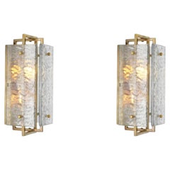 Pair of Vintage Brass and Handmade Glass Wall Lamp