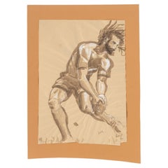 Watercolor on Crumpled Paper Depicting a Rugby Player in Action, by Evelyne Luez