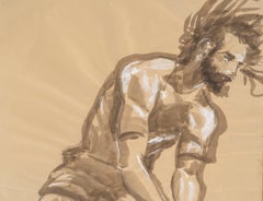 Watercolor on Crumpled Paper Depicting a Rugby Player in Action, by Evelyne Luez