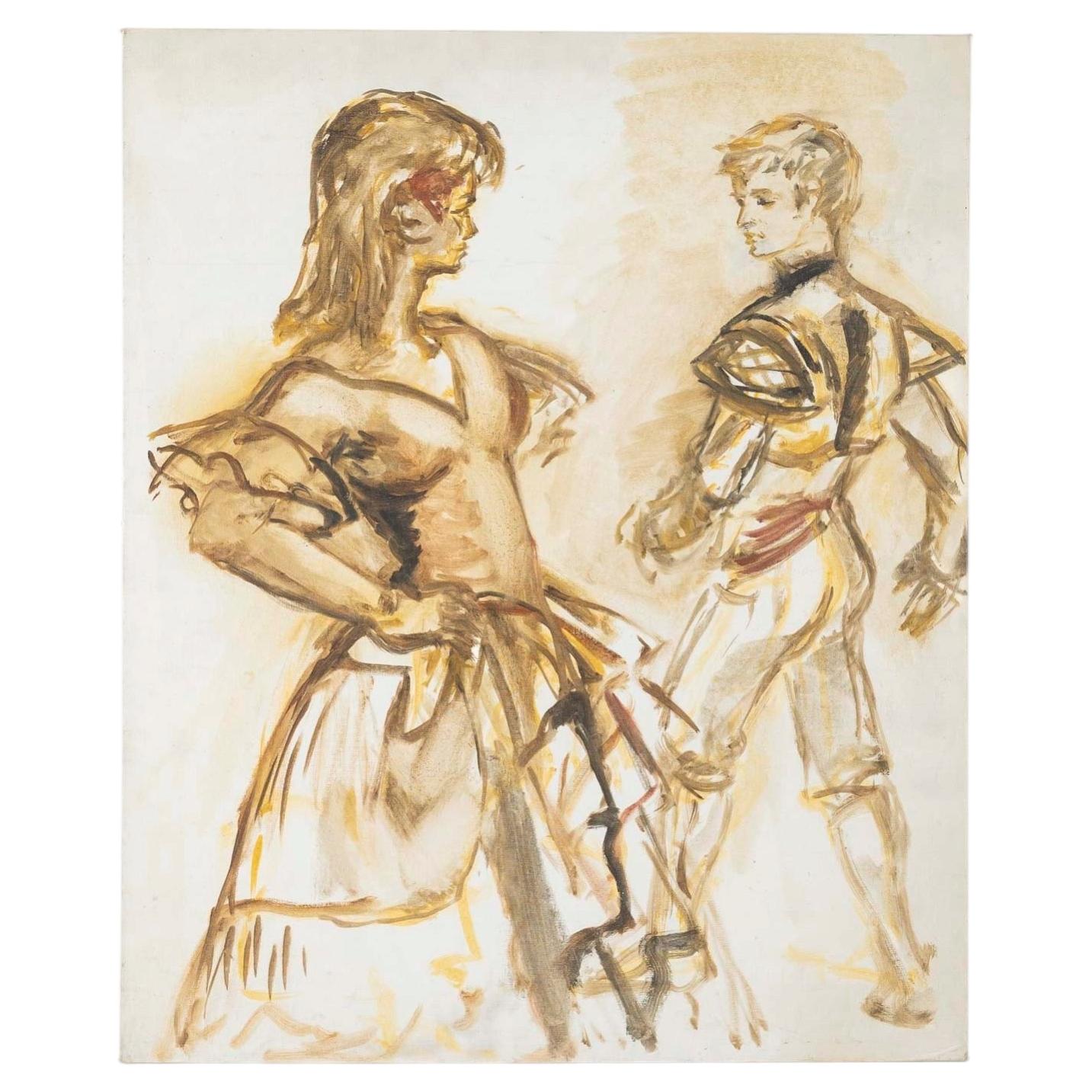 Watercolor on canvas mounted on cardboard, 20th century. For Sale