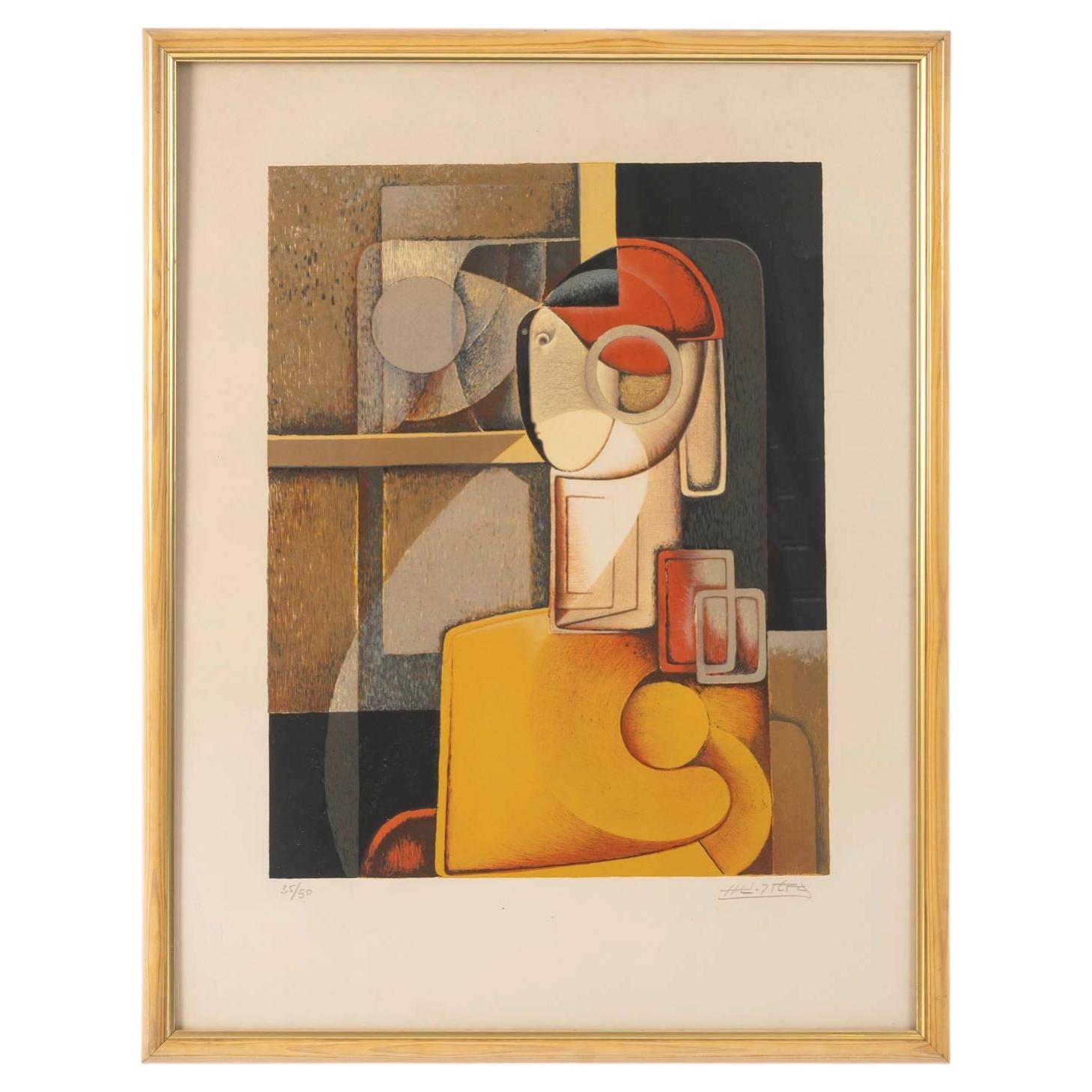 Original Lithograph, Framed Under Glass, 35/50, José Herrera, Signed, 1970–1980. For Sale