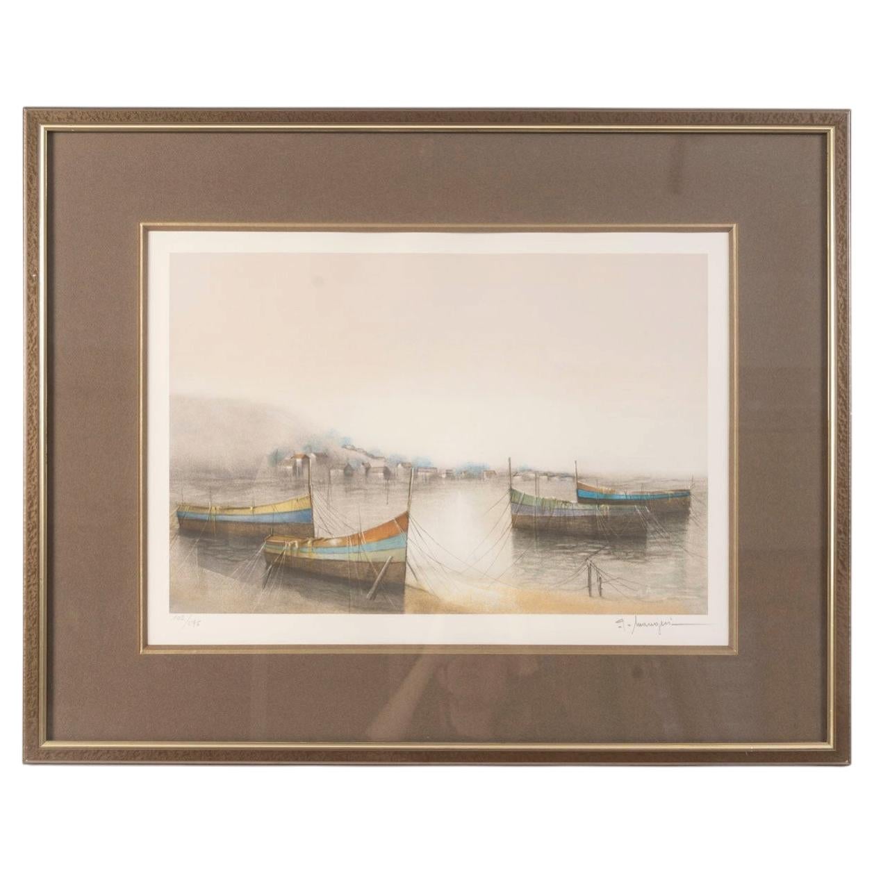Lithograph Depicting a Harbor, 102/275, Signed.