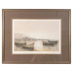 Lithografie mit der Darstellung eines Hafens, 102/275, signiert.