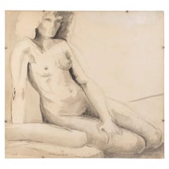 Acquerello raffigurante una giovane donna nuda, di Evelyne Luez, XX secolo.