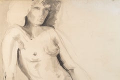 Aquarell mit der Darstellung einer jungen nackten Frau, von Evelyne Luez, 20. Jahrhundert.