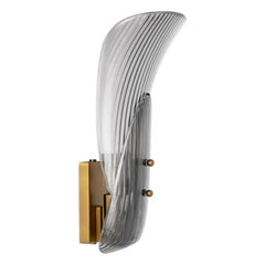 Pair of Contemporary Egyptian-Inspired Brushed Brass and Smoke Glass Wall Lamp